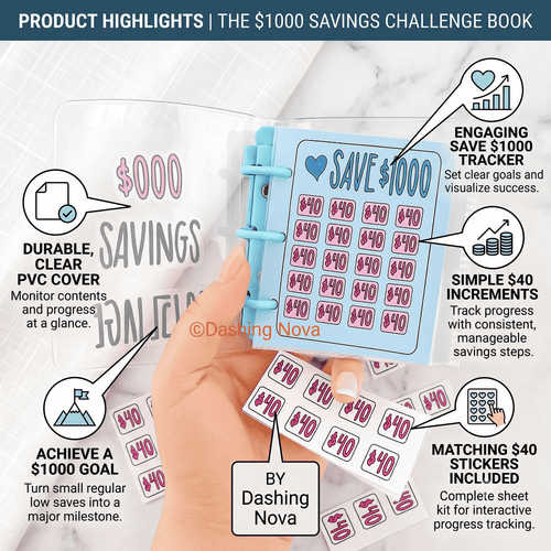 1000 Dollar Savings Challenge Book 3-Ring Binder Clear Cover PVC Money Organizer Budget Planner Cash Stuffing System