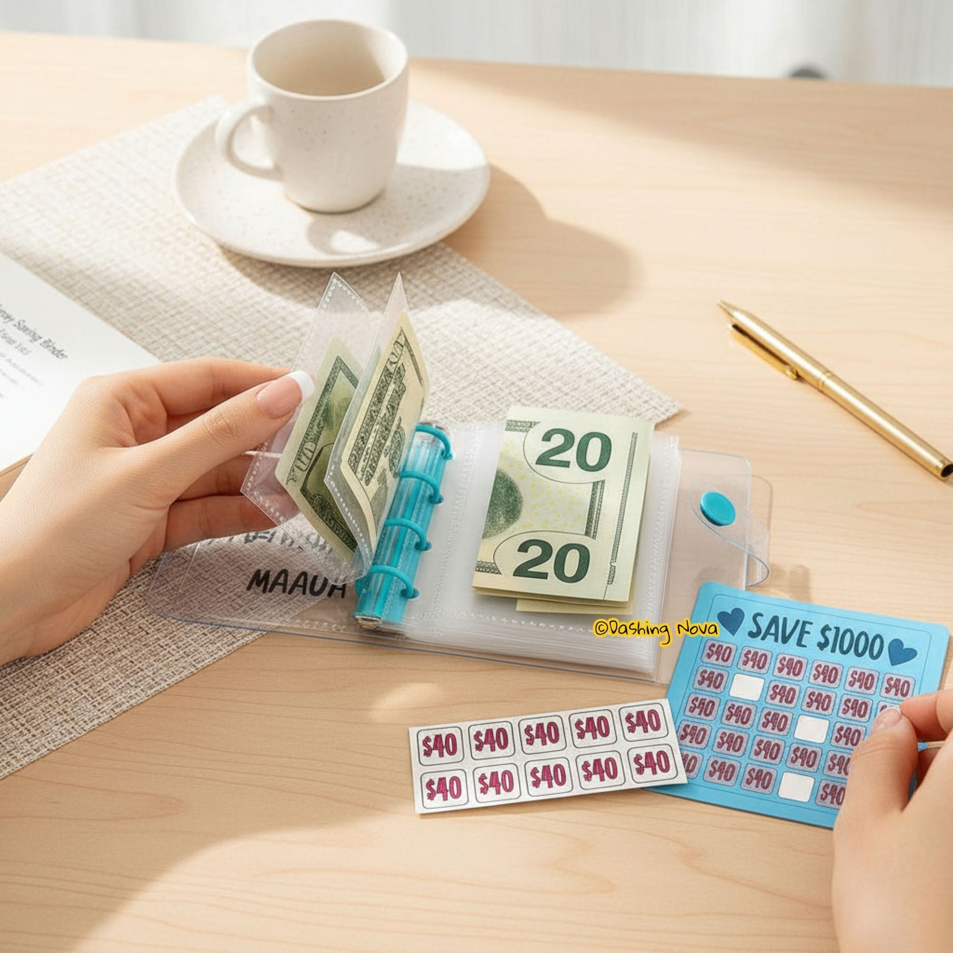 1000 Dollar Savings Challenge Book 3-Ring Binder Clear Cover PVC Money Organizer Budget Planner Cash Stuffing System