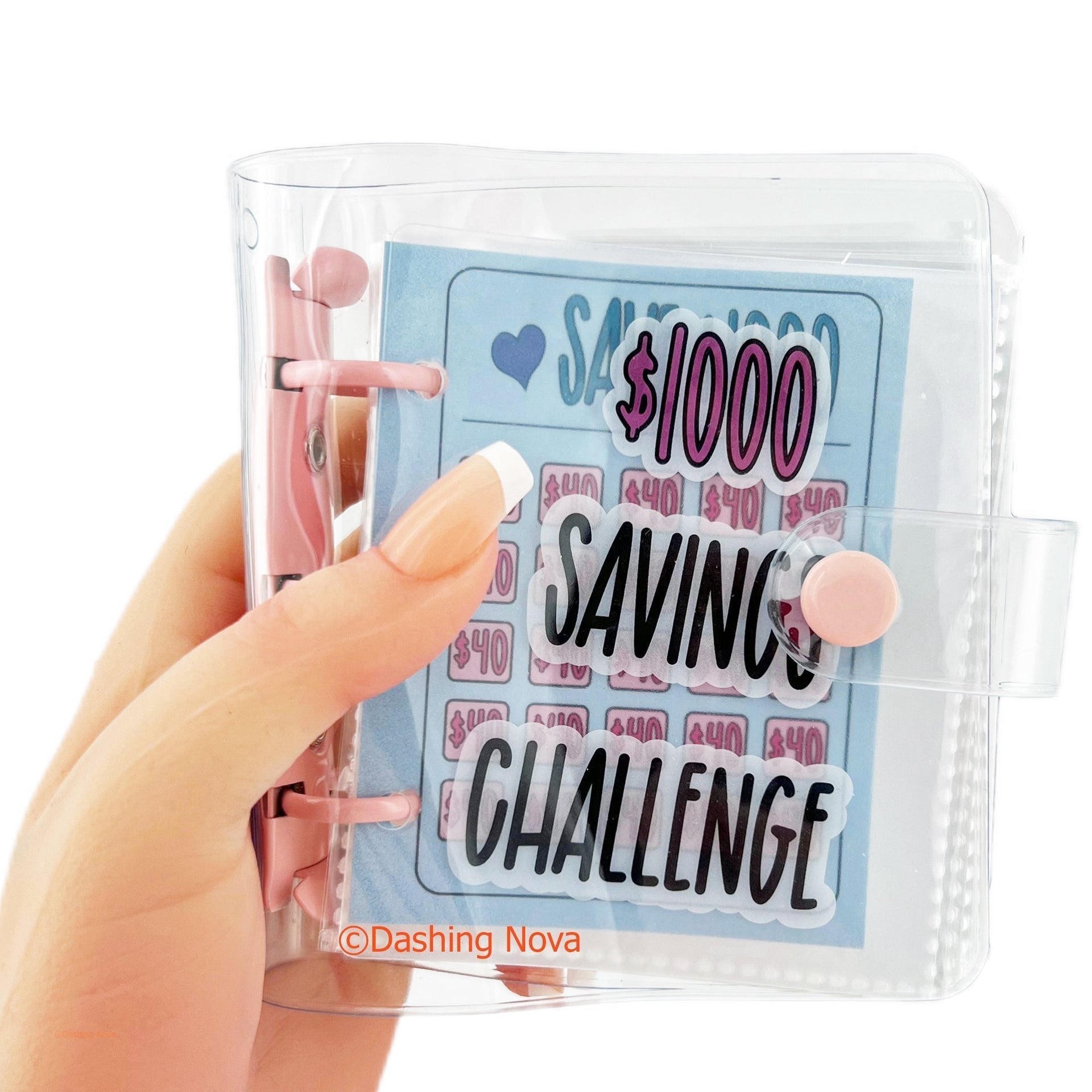 1000 Dollar Savings Challenge Book 3-Ring Binder Clear Cover PVC Money Organizer Budget Planner Cash Stuffing System